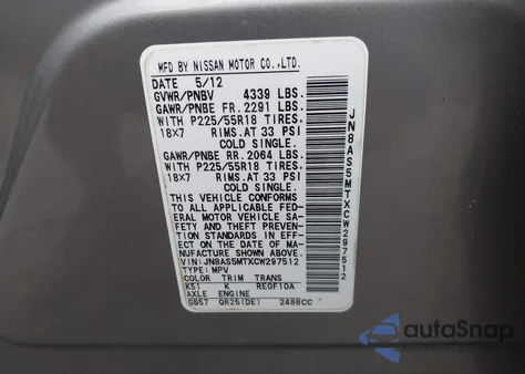 2012 Nissan Rogue Sv W/Sl Pkg from USA, damaged, VIN JN8AS5MTXCW297512